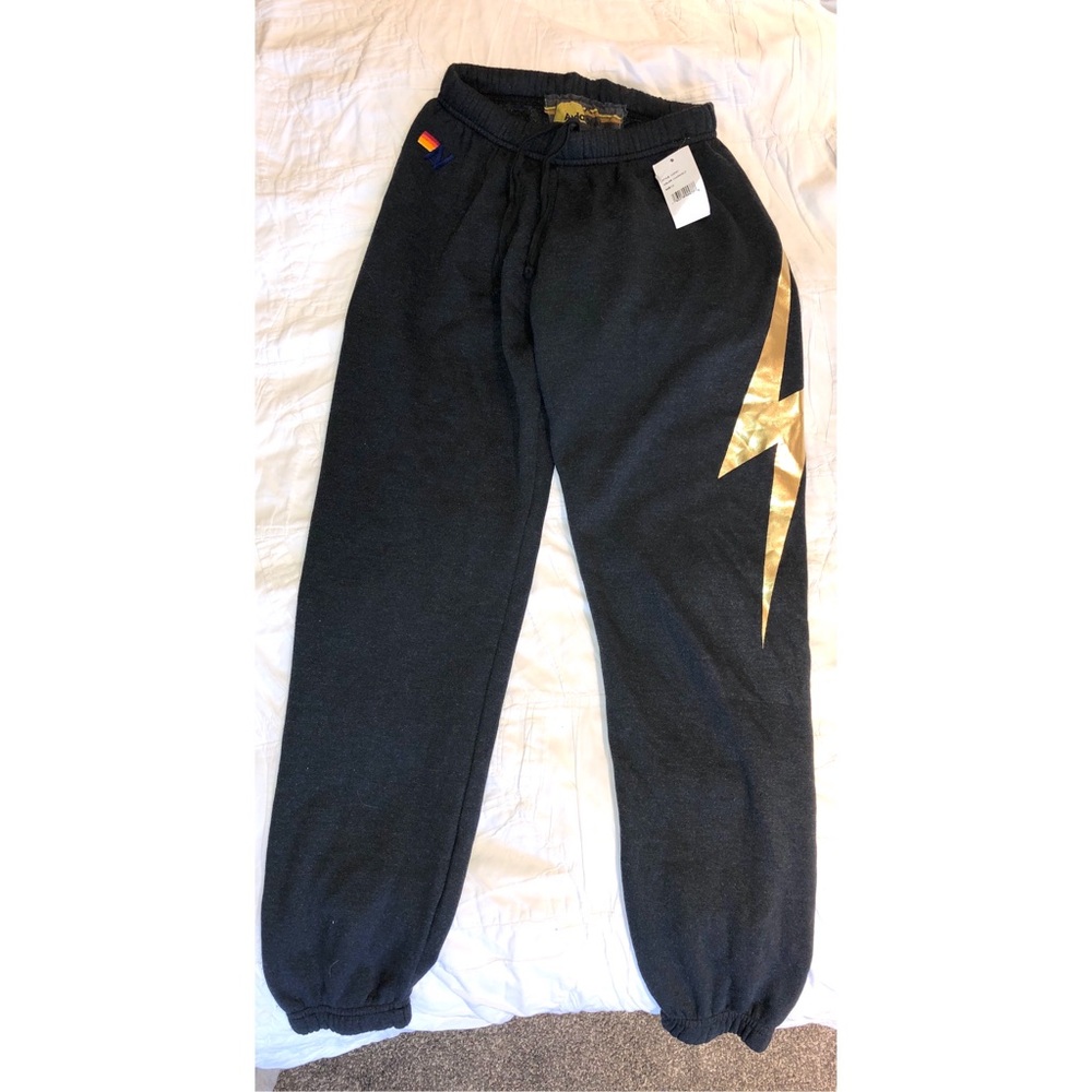 ✨NWT✨ AVIATOR NATION charcoal/gold bolt sweatpants